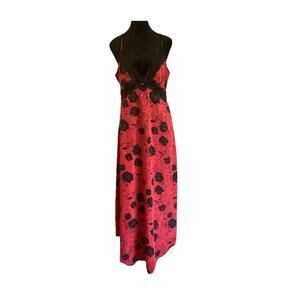 Lily of France Vintage Maxi Slip Dress Lingerie Large Red Floral 70’s Union Made